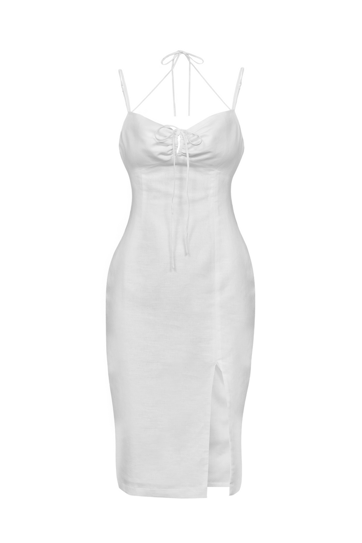 Petite linen white midi dress 